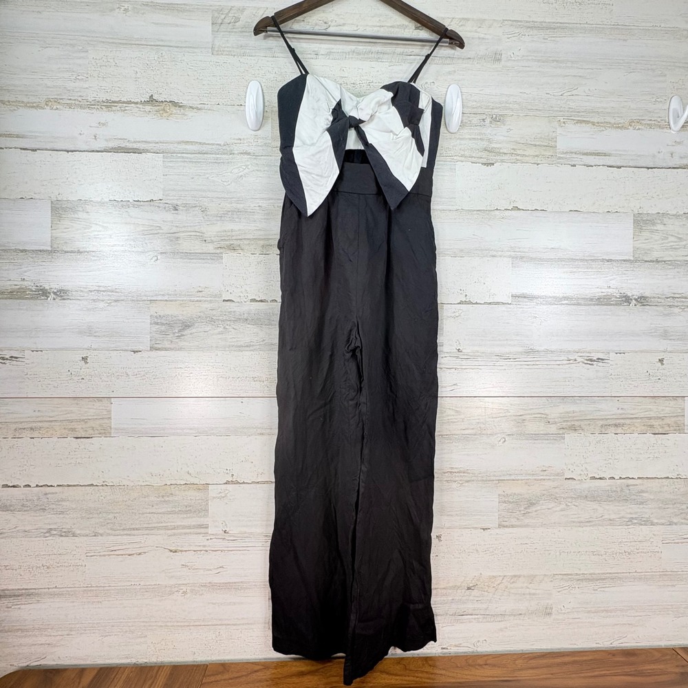 Bardot Black White Bow Front Wide Leg Jumpsuit‎ Size 4 XS 53208PB Linen Blend